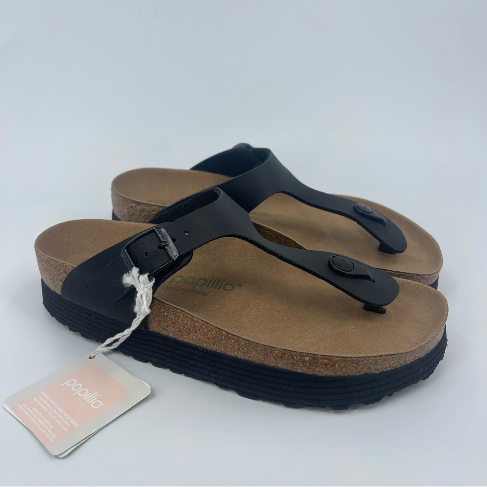 Birkenstock Papillo Gizeh Platform Vegan Birko Flor Black Sandals Woman’s Size 9